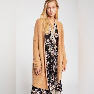Free People Phantom Long Cardigan Camel Neutral Wool Blend - Large